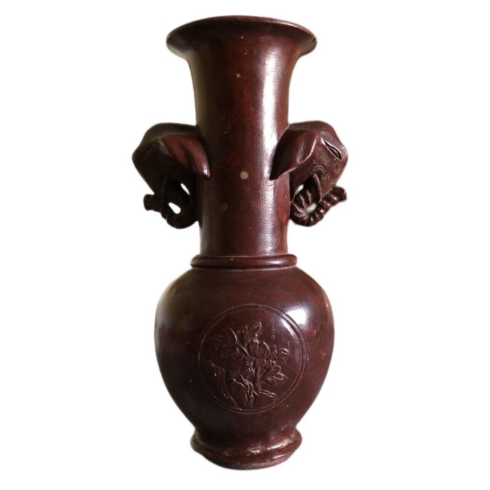 7'' chinese bronze Lucky Elephant Flowers Floral Cup Bottle Pot Vase Jar